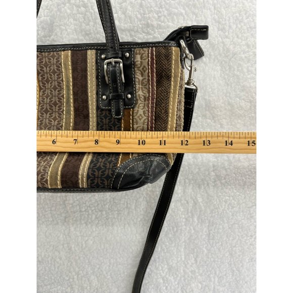 Fossil Womens Satchel Handbag Black Brown Signature Logo Detachable Strap Zip S - Picture 3 of 9